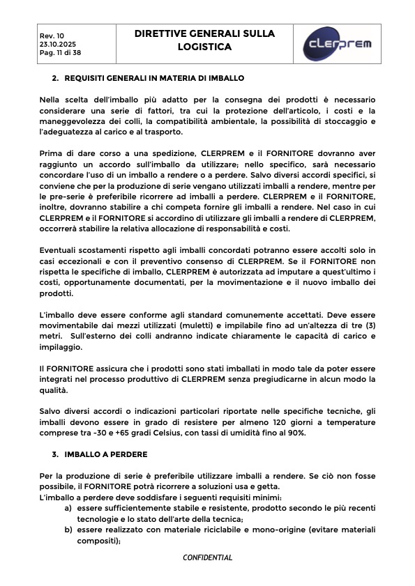 Direttive Generali sulla Logistica Clerprem SpA Rev 10