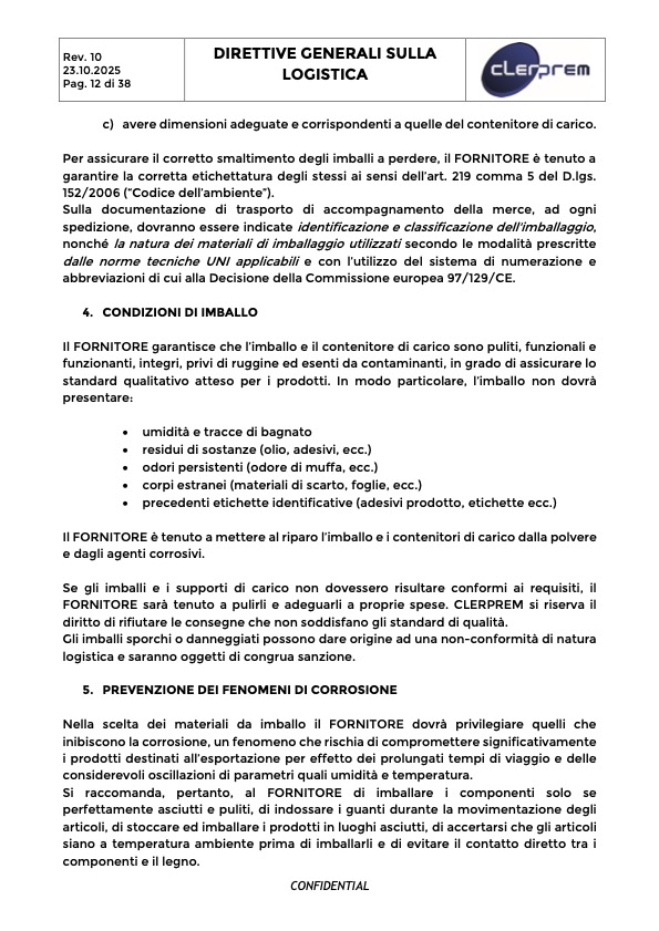 Direttive Generali sulla Logistica Clerprem SpA Rev 10