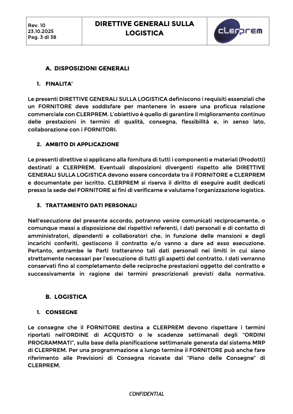 Direttive Generali sulla Logistica Clerprem SpA Rev 10