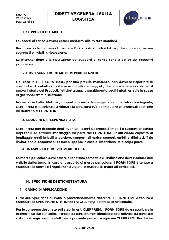 Direttive Generali sulla Logistica Clerprem SpA Rev 10