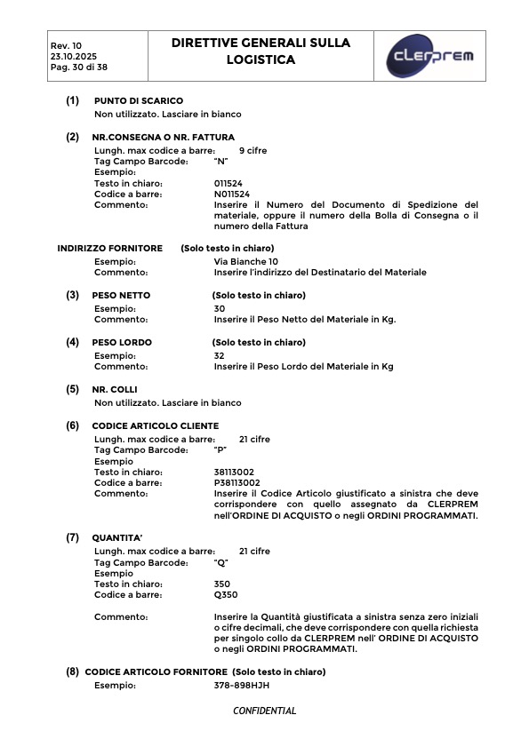 Direttive Generali sulla Logistica Clerprem SpA Rev 10