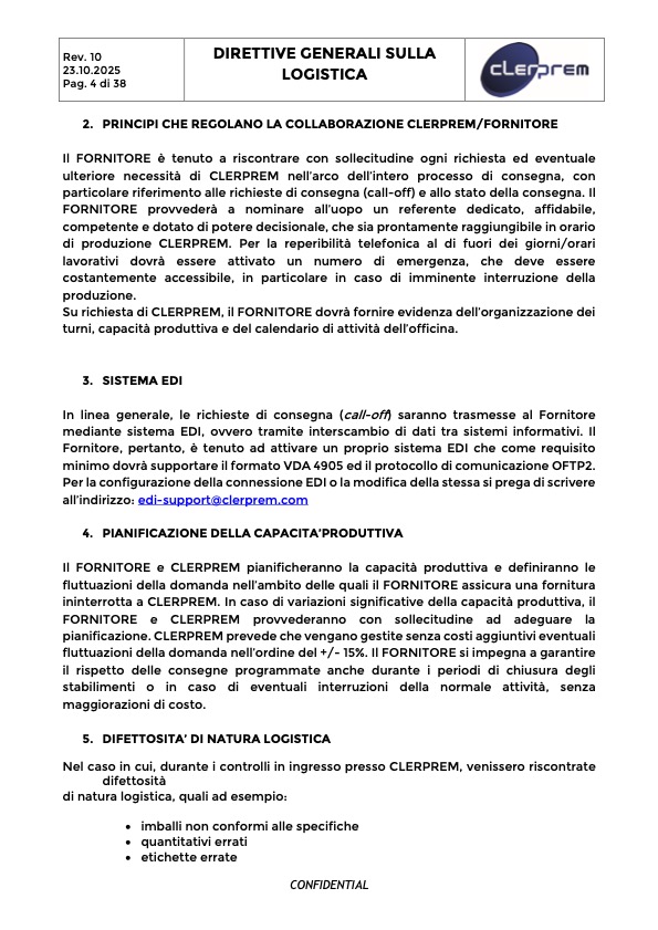Direttive Generali sulla Logistica Clerprem SpA Rev 10