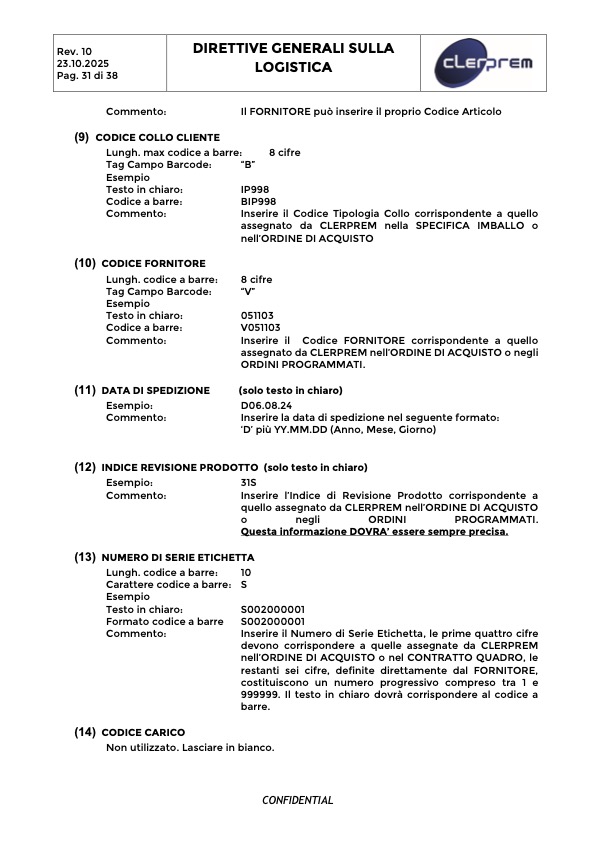 Direttive Generali sulla Logistica Clerprem SpA Rev 10