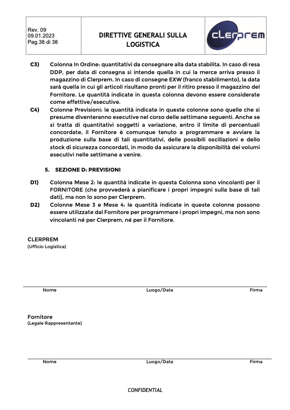 Direttive Generali sulla Logistica Clerprem SpA Rev 10