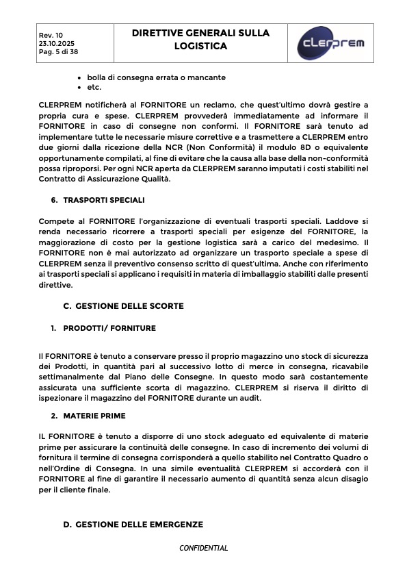 Direttive Generali sulla Logistica Clerprem SpA Rev 10