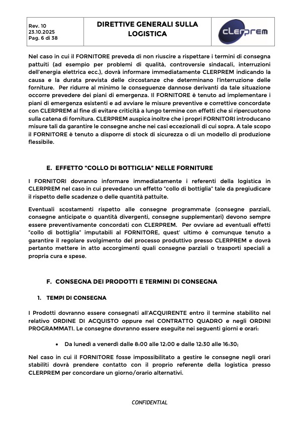 Direttive Generali sulla Logistica Clerprem SpA Rev 10