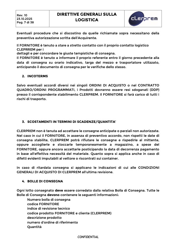 Direttive Generali sulla Logistica Clerprem SpA Rev 10