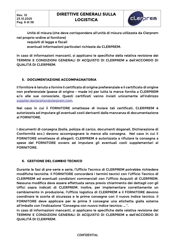 Direttive Generali sulla Logistica Clerprem SpA Rev 10
