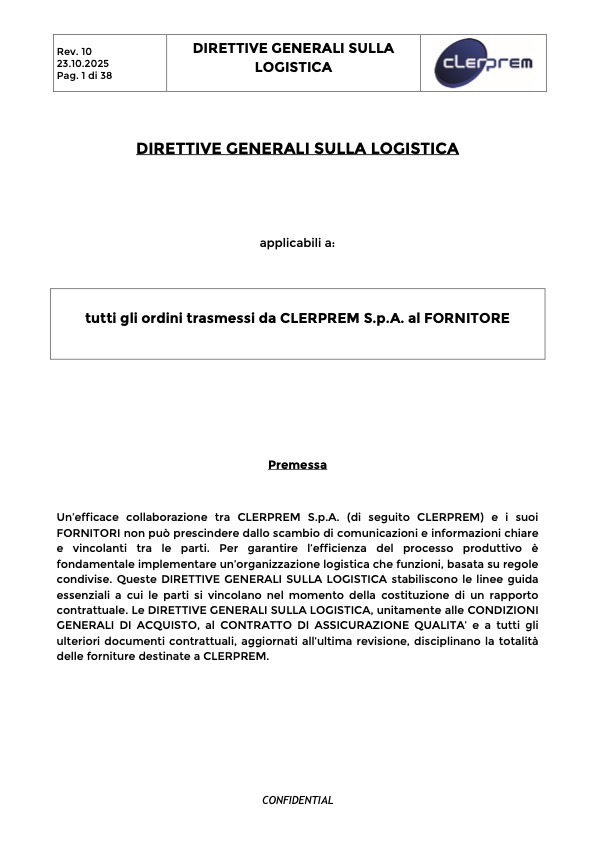 Direttive Generali sulla Logistica Clerprem SpA Rev 10