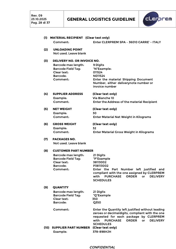General Logistics Guideline Clerprem SpA Rev 09
