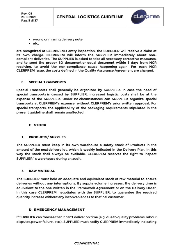 General Logistics Guideline Clerprem SpA Rev 09