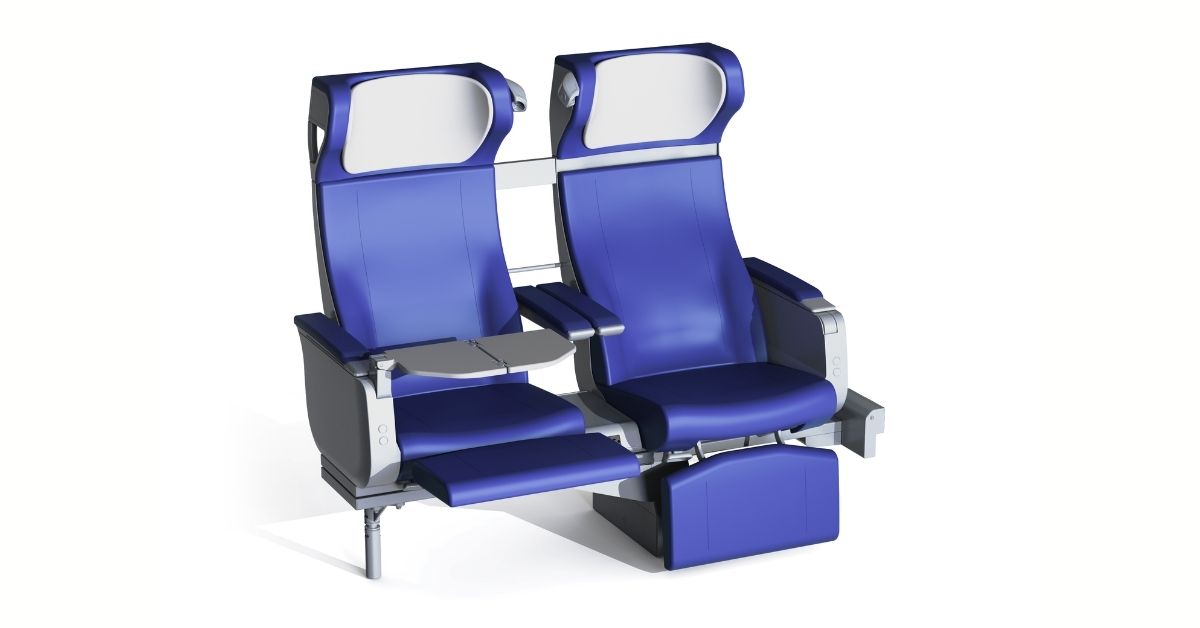 Clerprem Hermes long distance business class intercity and high speed train seat, with super accessorized features, EN 45545-2, designed for railway seating systems cabin, usa and mexico compliant