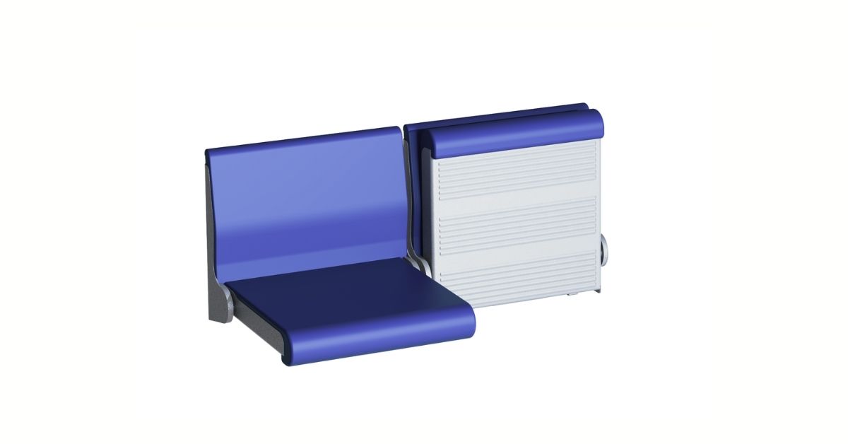 Clerprem Julius wall tip up seat for metro and train cabins , vandal-resistant and floor-clearing fixed to the wall, EN 45545-2, for subway and metro seating systems interior cabins