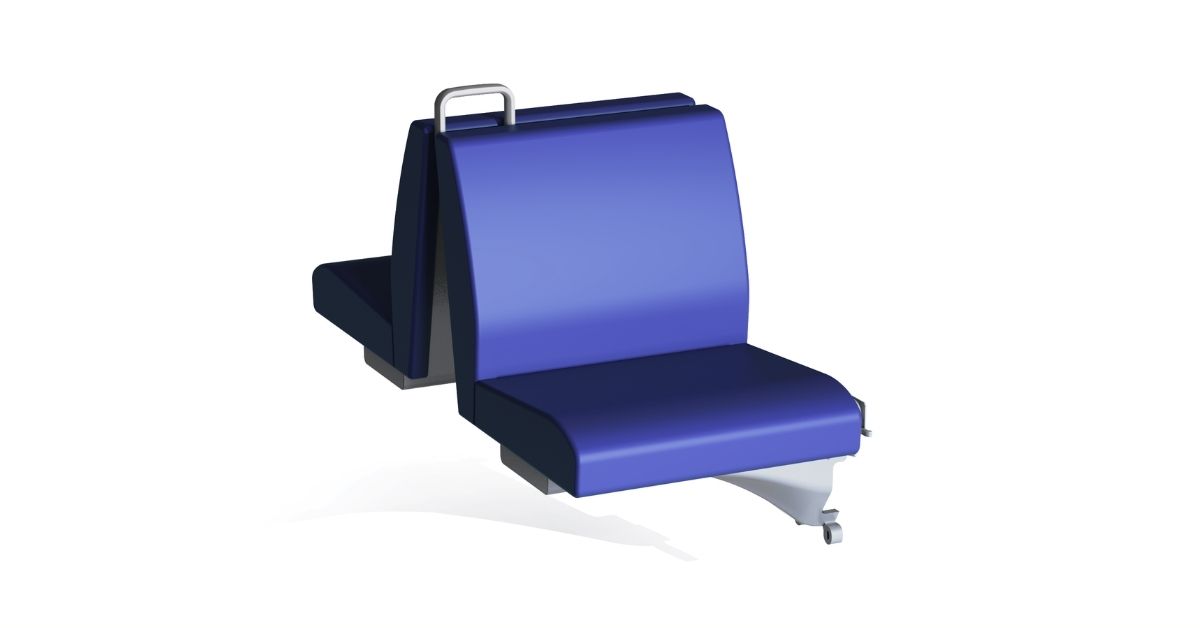 Sedile stile panca a parete Clerprem Kephos bench, resistente e a pavimento libero, EN 45545-2, progettata per treni regionali, cabina ristorante