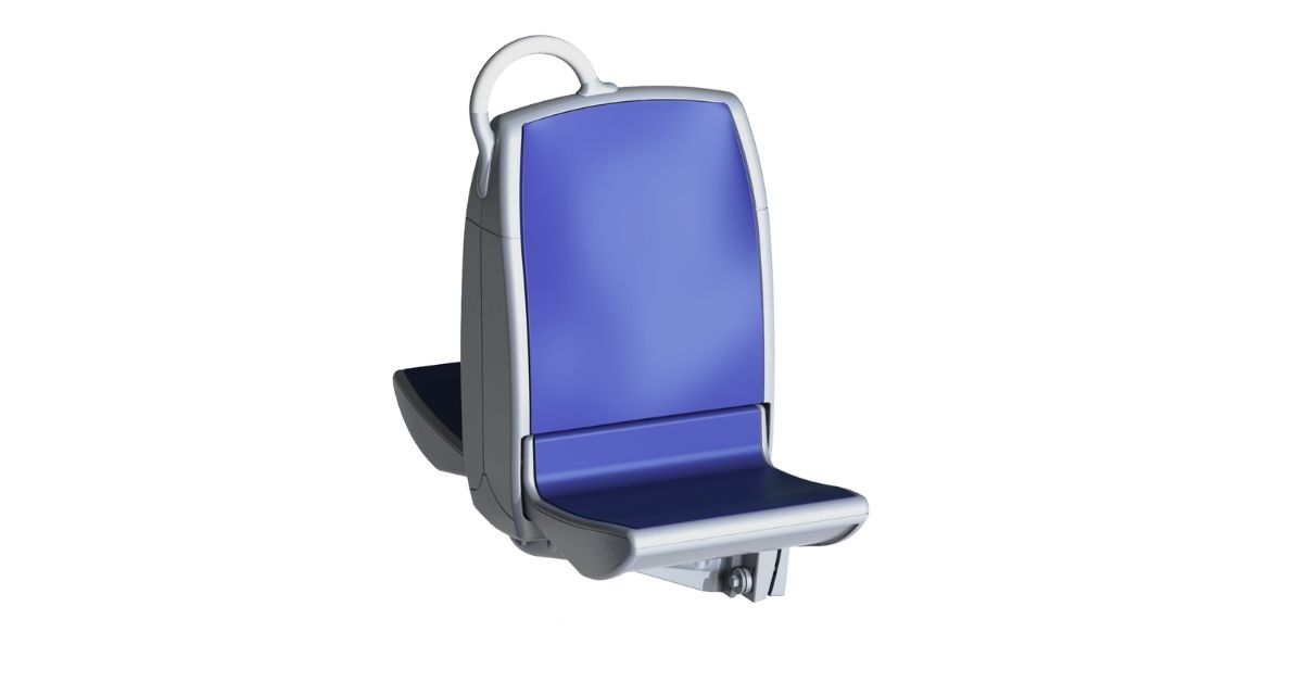 Clerprem Mythos single tip-up wall seat for trains, vandal-resistant and floor-clearing, EN 45545-2, for subway and metro seating systems cabins