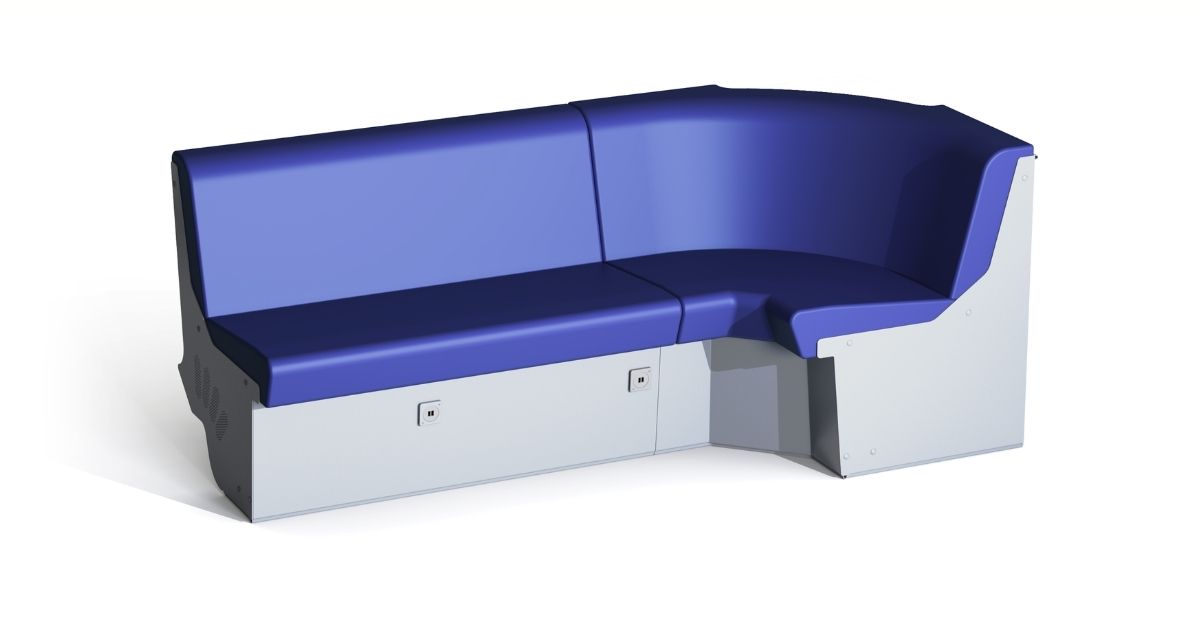 Sedile stile panca a parete Clerprem Nexus bench, resistente, EN 45545-2, progettata per treni regionali, cabina ristorante, economy class