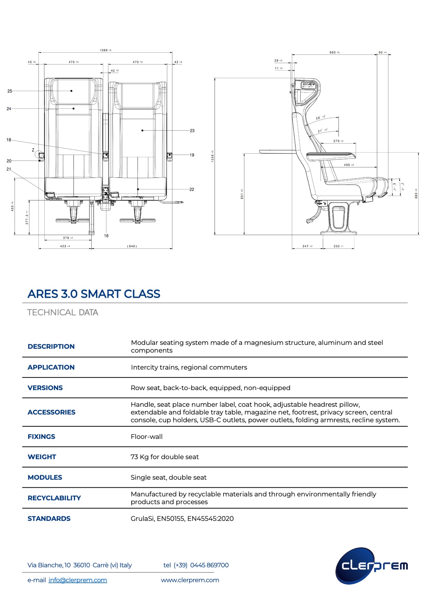 Are 3.0 - economy- class- high speed train-railway seating system - modular -technical sheet