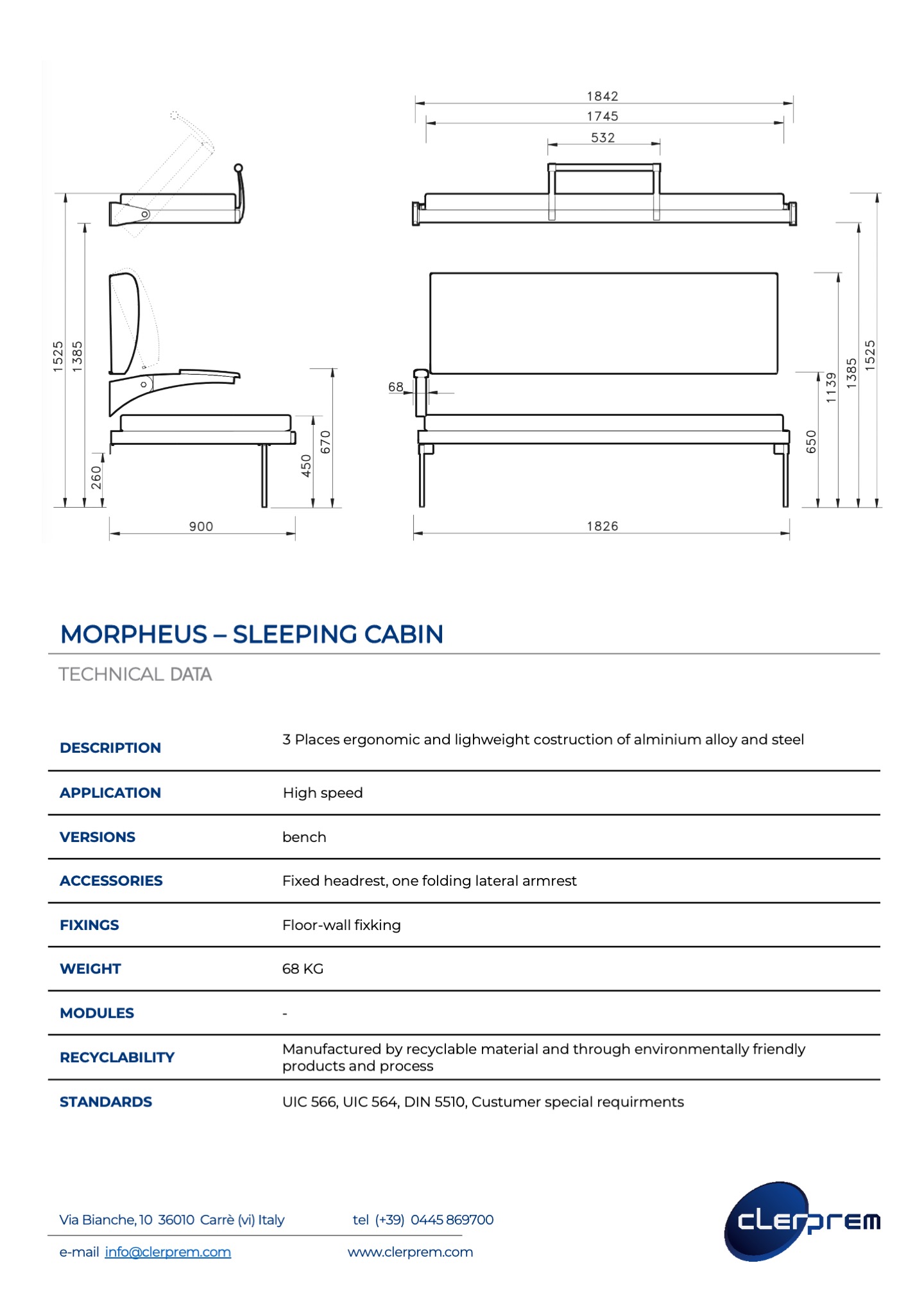 Morpheus-sleeping-cabin-high speed train-long-distance-train- speed train-railway seating system - modular -technical sheet